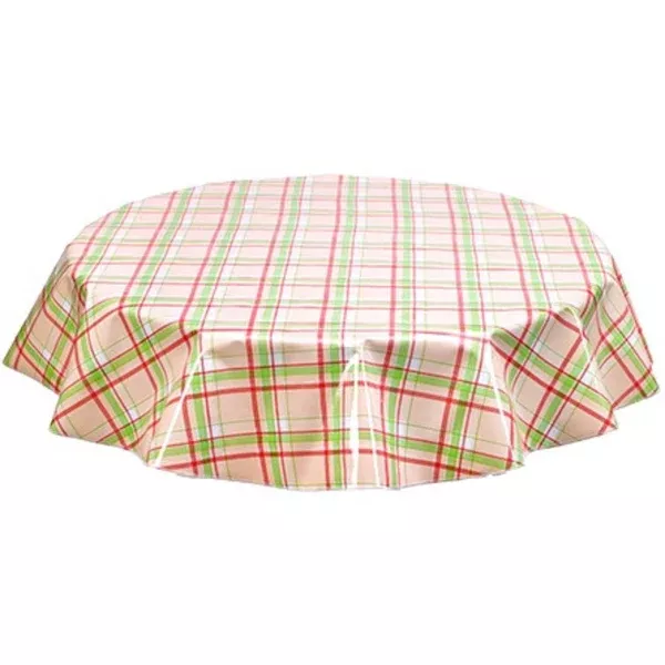 Round Plaid Pink and Lime Green Oilcloth Tablecloths