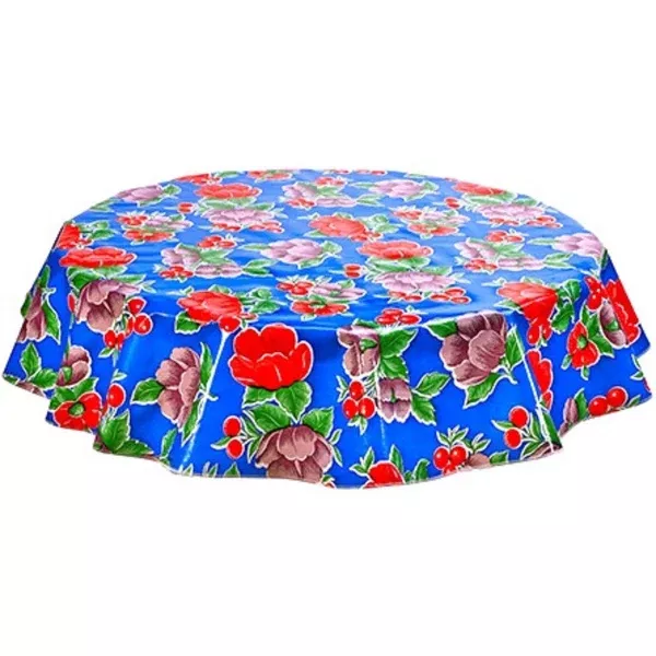 Round Poppy Blue Oilcloth Tablecloths