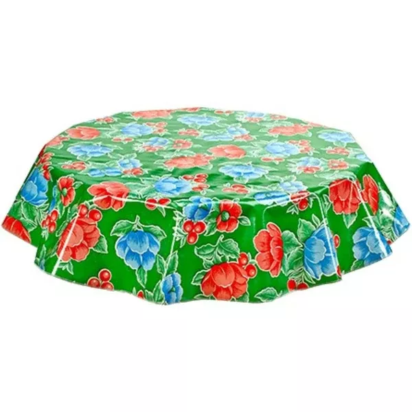 Round Poppy Green Oilcloth Tablecloths