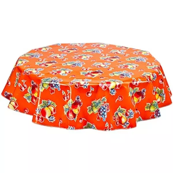 Round Retro Orange Oilcloth Tablecloths