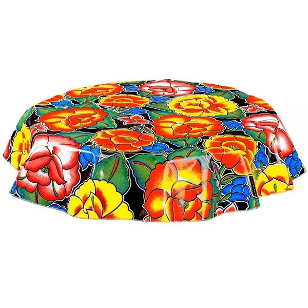 Round Sage's Garden Black Oilcloth Tablecloths