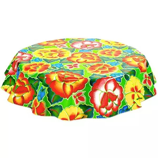 Round Sage's Garden Lime Green Oilcloth Tablecloths