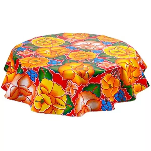 Round Sage's Garden Red Oilcloth Tablecloths