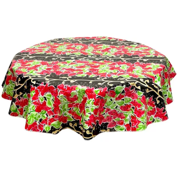 Round Santorini Flora Black Oilcloth Tablecloths