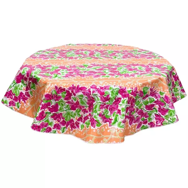 Round Santorini Flora Salmon Oilcloth Tablecloths