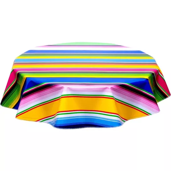 Round Serape Blue Oilcloth Tablecloths