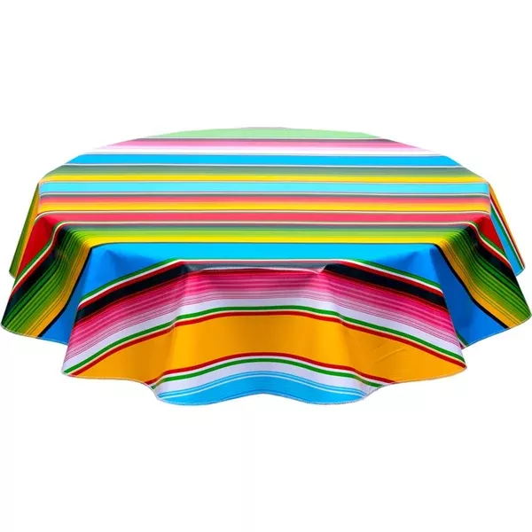 Round Serape Light Blue Oilcloth Tablecloths