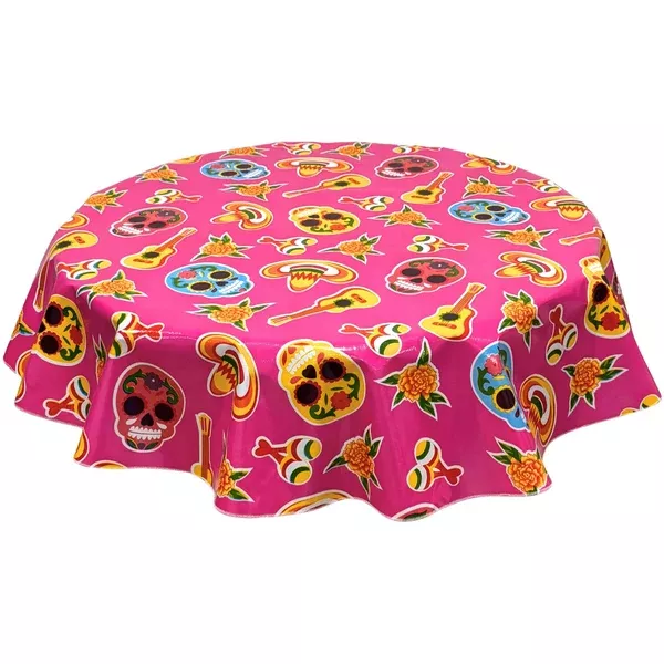 Round Skulls on Pink Oilcloth Tablecloths