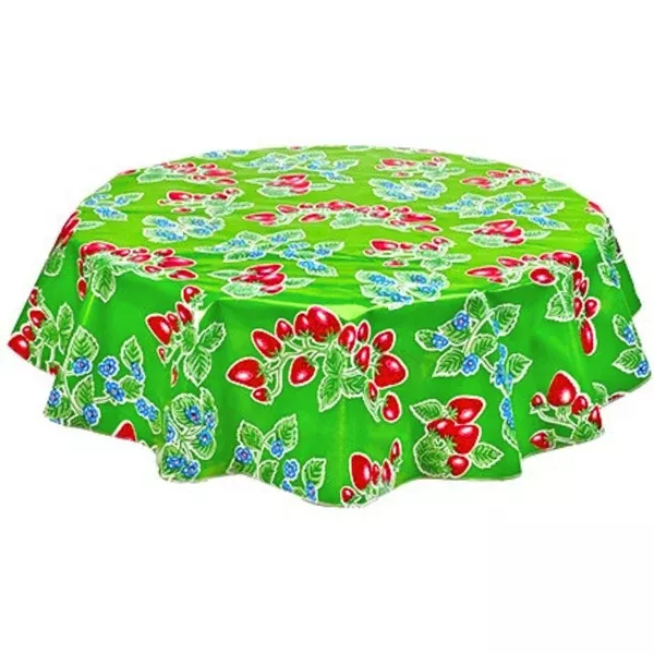 Round Strawberry Lime Green Oilcloth Tablecloths