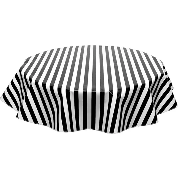 Round Stripe Black Oilcloth Tablecloths