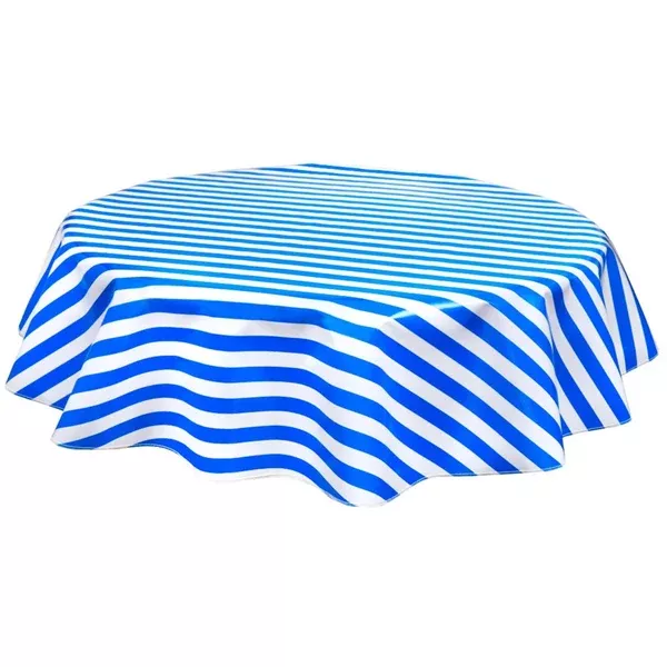 Round Stripe Blue Oilcloth Tablecloths