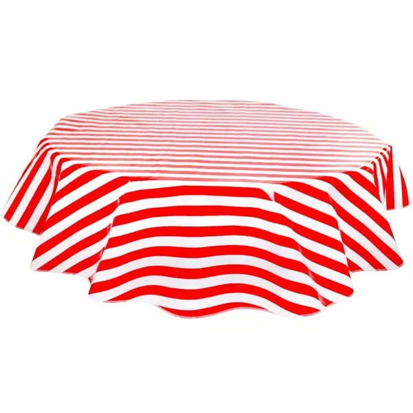 Round Stripe Red Oilcloth Tablecloths