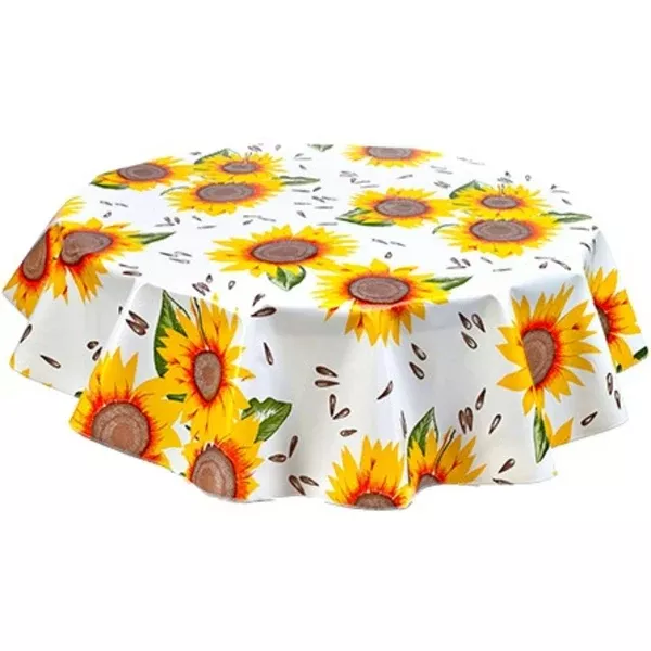 Round Sunflower Oilcloth Tablecloths