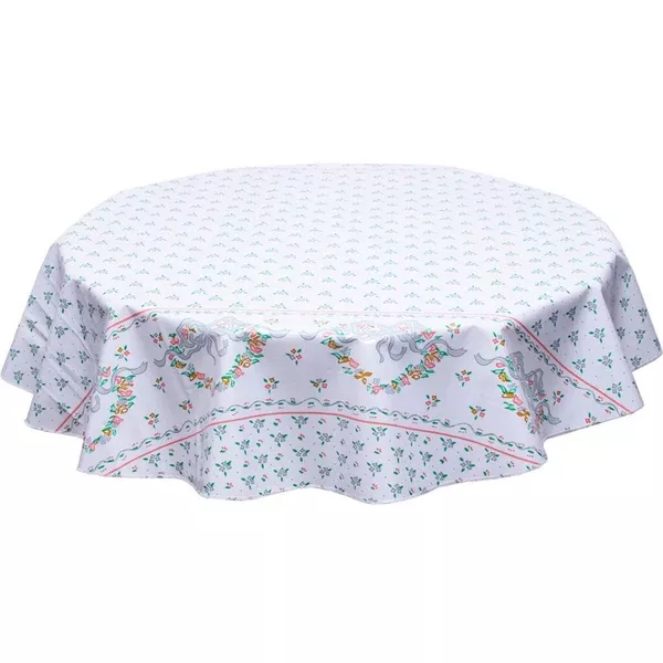 Round Tea Party Silver Oilcloth Tablecloths