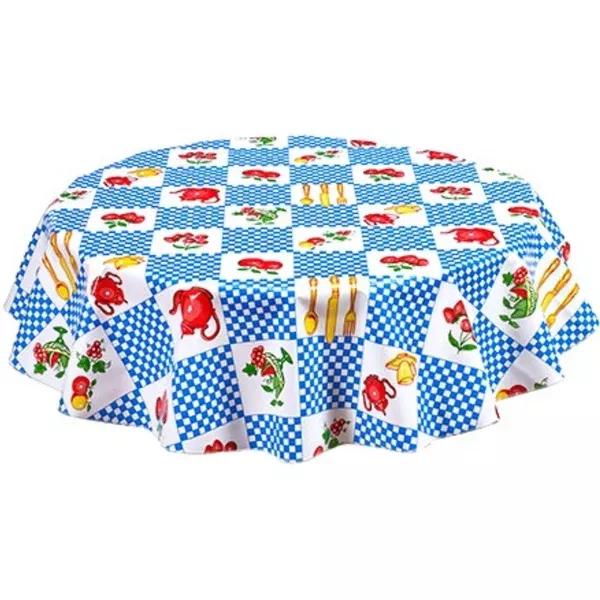 Round Teapot Blue Oilcloth Tablecloths