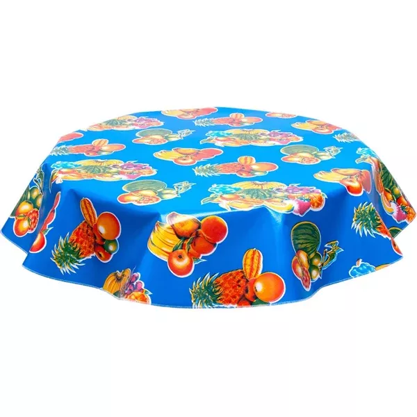 Round Tropical Fruit Blue Oilcloth Tablecloths