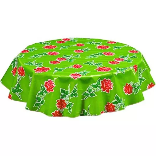Round Vintage Roses Lime Green Oilcloth Tablecloths