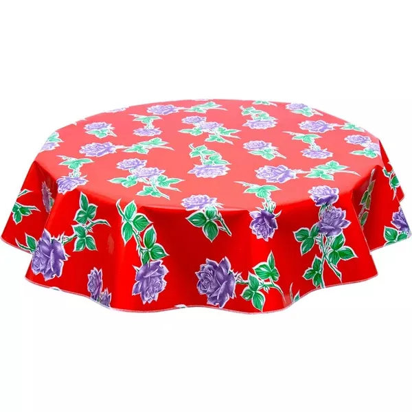 Round Vintage Roses Red Oilcloth Tablecloth