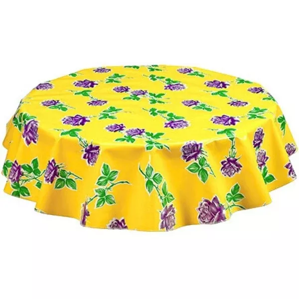 Round Vintage Roses Yellow Oilcloth Tablecloths