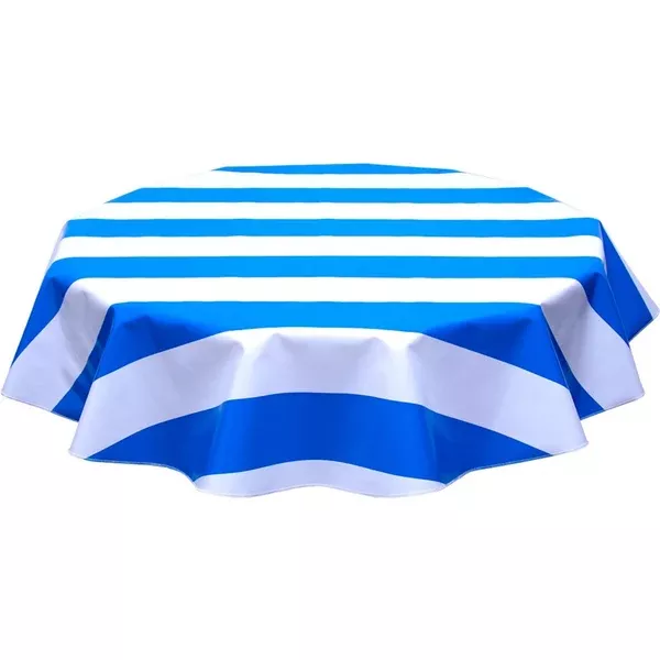 Round Wide Stripe Blue Oilcloth Tablecloths