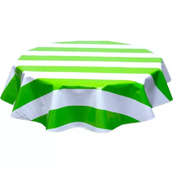 Round Wide Stripe Lime Green Oilcloth Tablecloths
