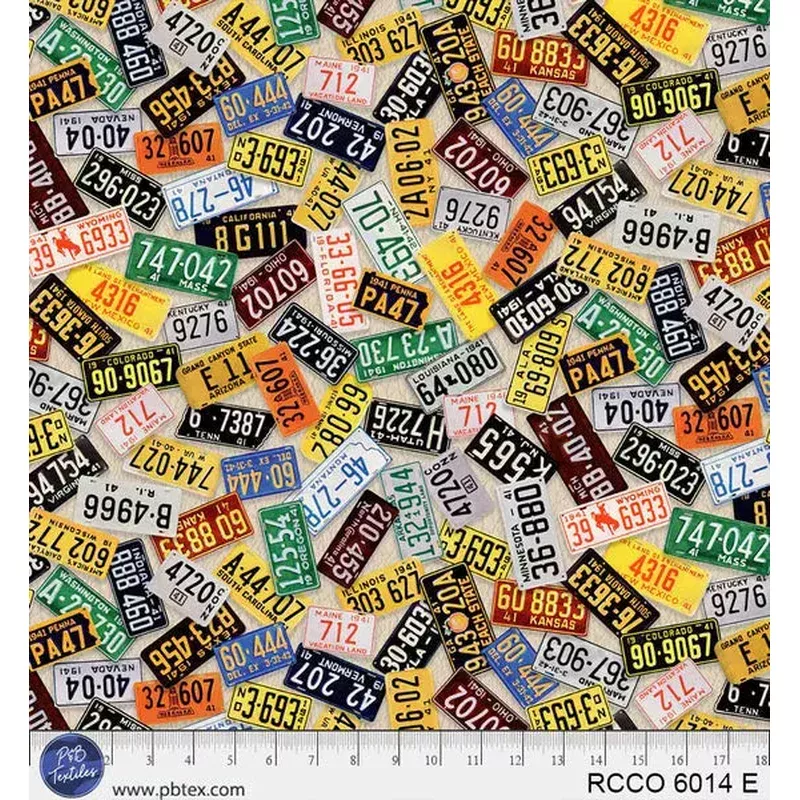 Route 66 License Plates Cream 44"/45" Fabric Per Yard