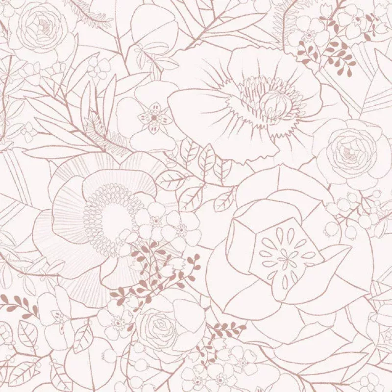 Rust Floral Sketch Cotton 44"/45" Fabric Per Yard