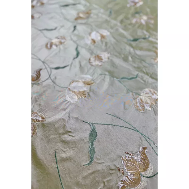 Sage Green/Multicolor Embroidered METF-024/5 Silk Taffeta