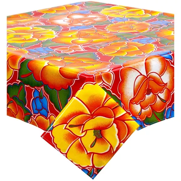 Sage's Garden Red Oilcloth Tablecloths