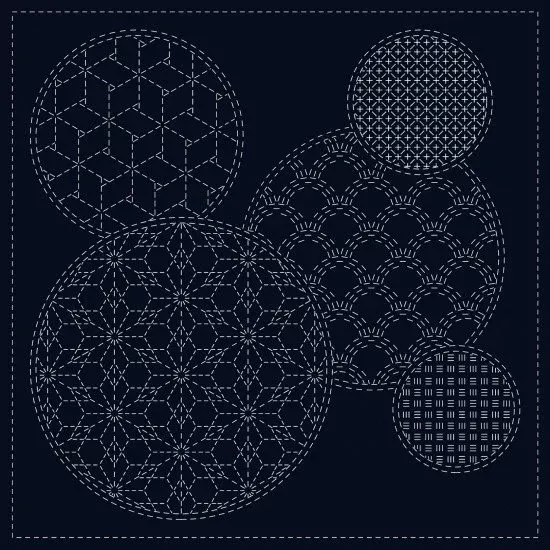 Sashiko Preprinted Cloth – Mixed Pattern SC0017-50