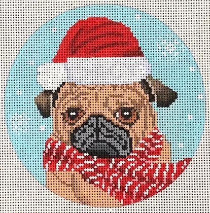 Scott Church Needlepoint – Christmas Pug