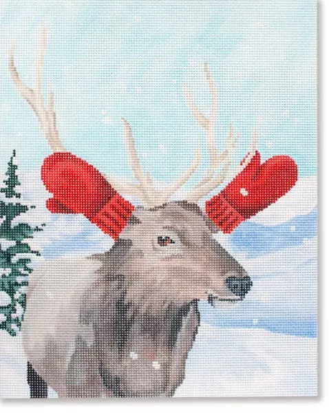 Scott Church Needlepoint – Elk w/ Red Mittens