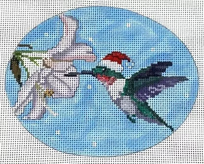 Scott Church Needlepoint – Hummingbird with Santa Hat