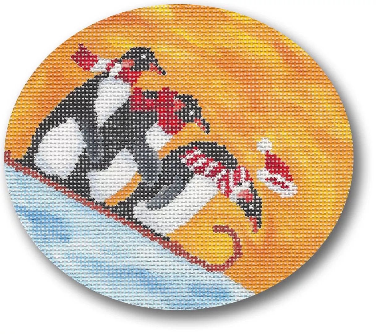 Scott Church Needlepoint – Penguins Sledding Ornament