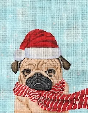 Scott Church Needlepoint – Pug in Santa Hat
