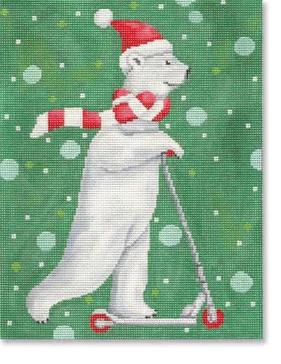 Scott Church Needlepoint – Razor Scooter Polar Bear