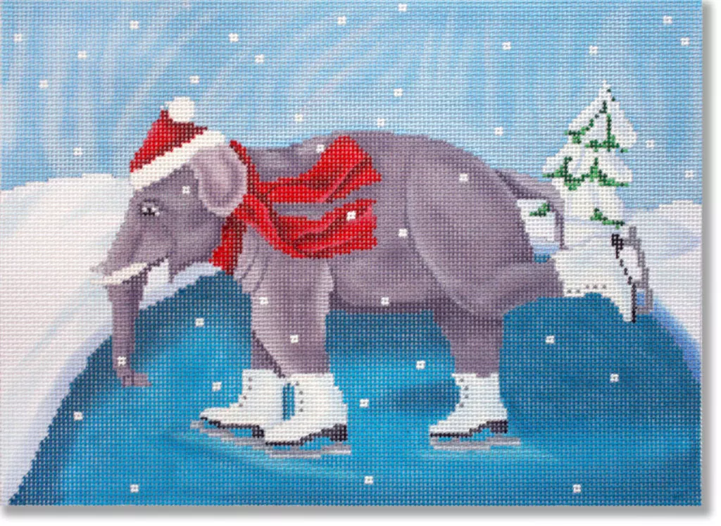Scott Church Needlepoint – Skating Elephant