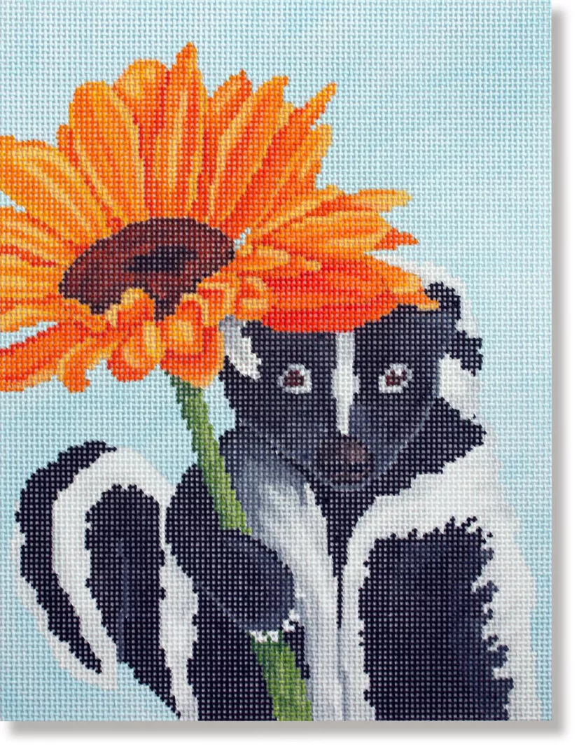 Scott Church Needlepoint – Skunk w/Flower Mini