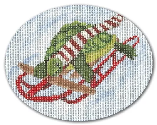 Scott Church Needlepoint – Sledding Turtles