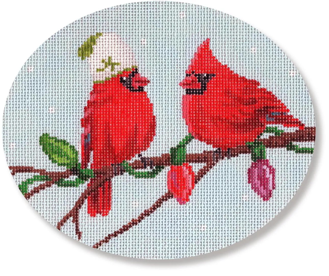 Scott Church Needlepoint – Two Cardinals Ornament
