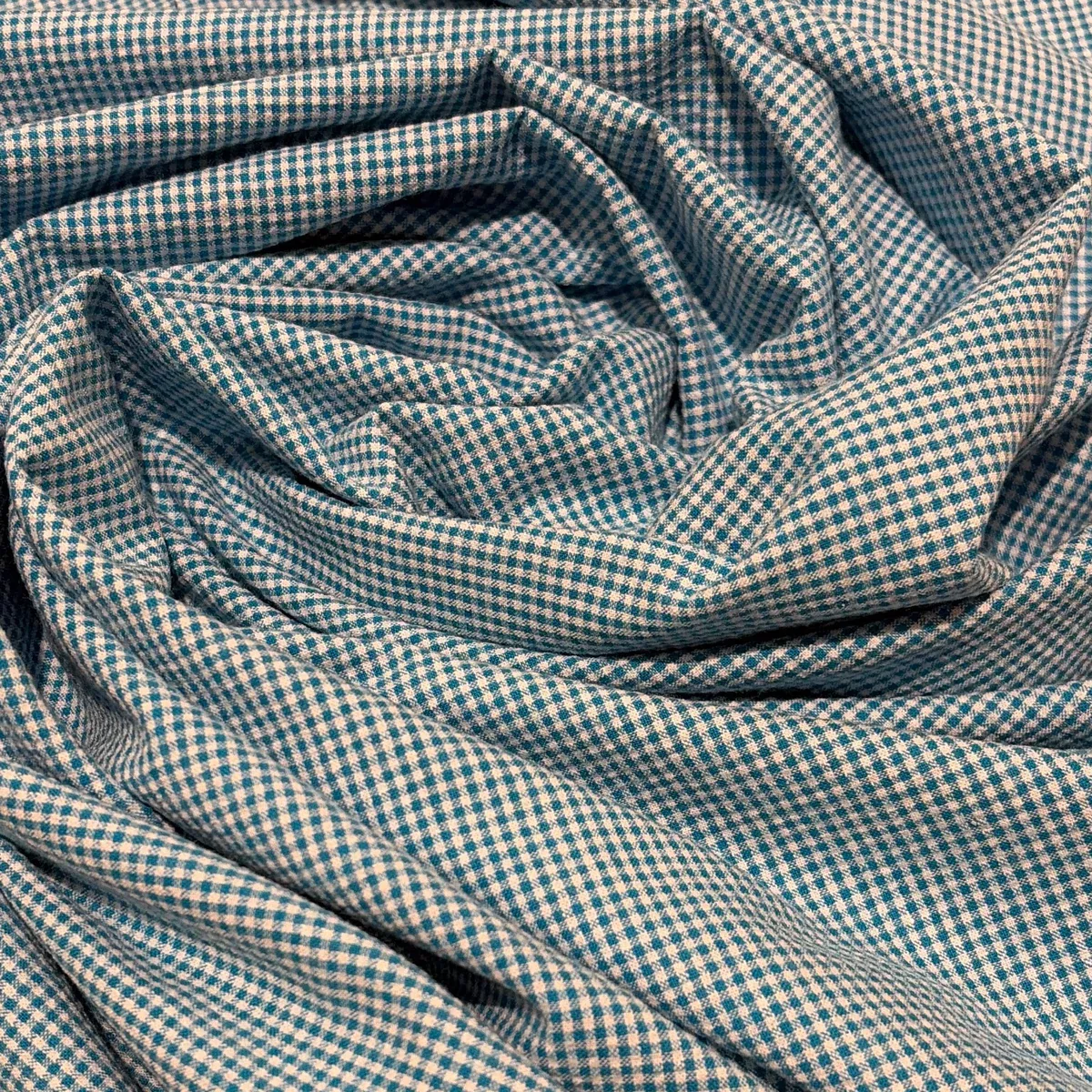 Seersucker Check Cotton Fabric - Turquoise