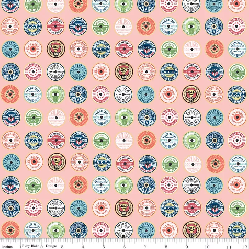 Sew Much Fun Pink Spool Toppers Yardage by Echo Park Paper for Riley Blake Designs