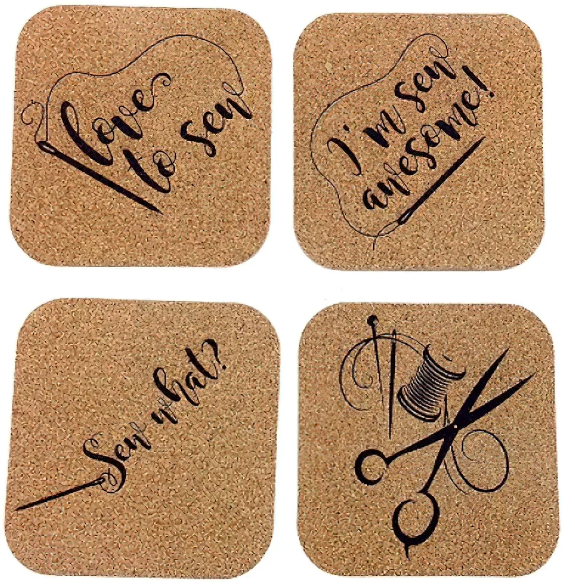 Sew Needle Sewing Themed Cork Coaster Set of 4