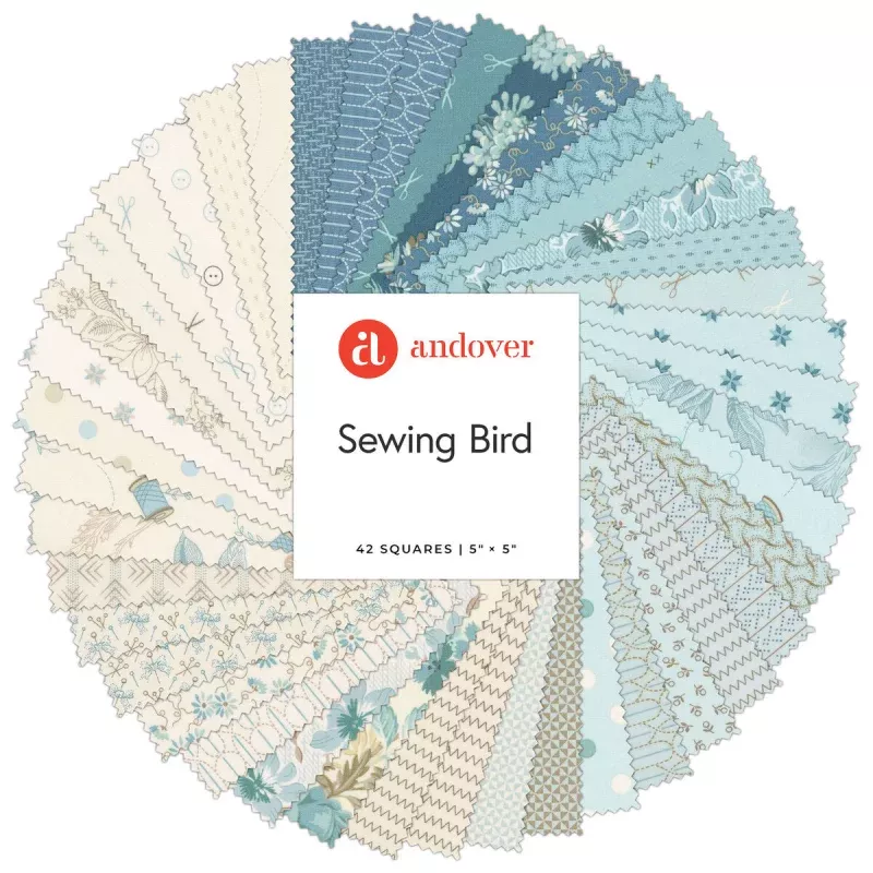 Sewing BirdPrecut FabricTwelve 5 X 5 Charm Squares – 42 Cuts Ea
