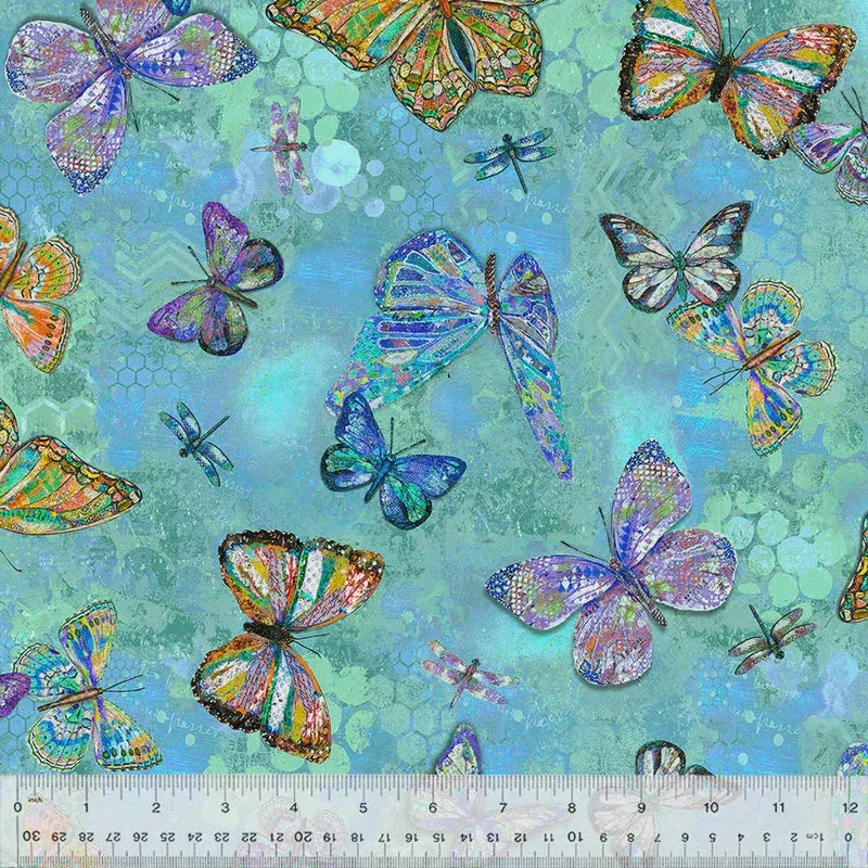 Shine On Flutter Turquoise fabric