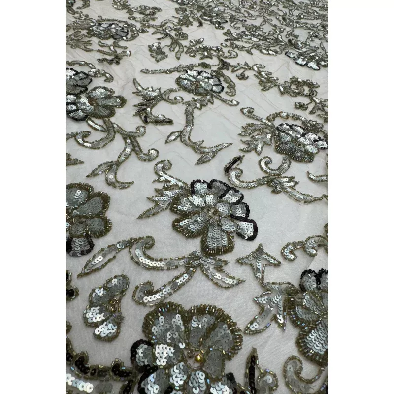 Silver Beading on Skin Tulle Embroidery