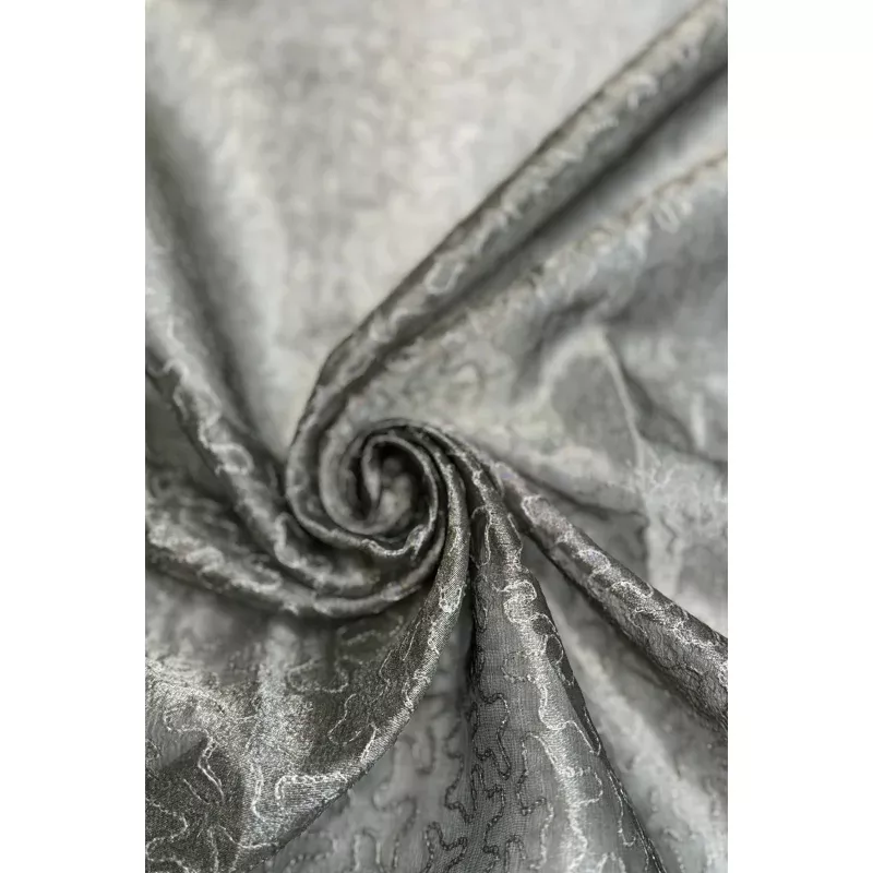 Silver Gray Organza with Silver Thread Tissue Metallic Embroidery