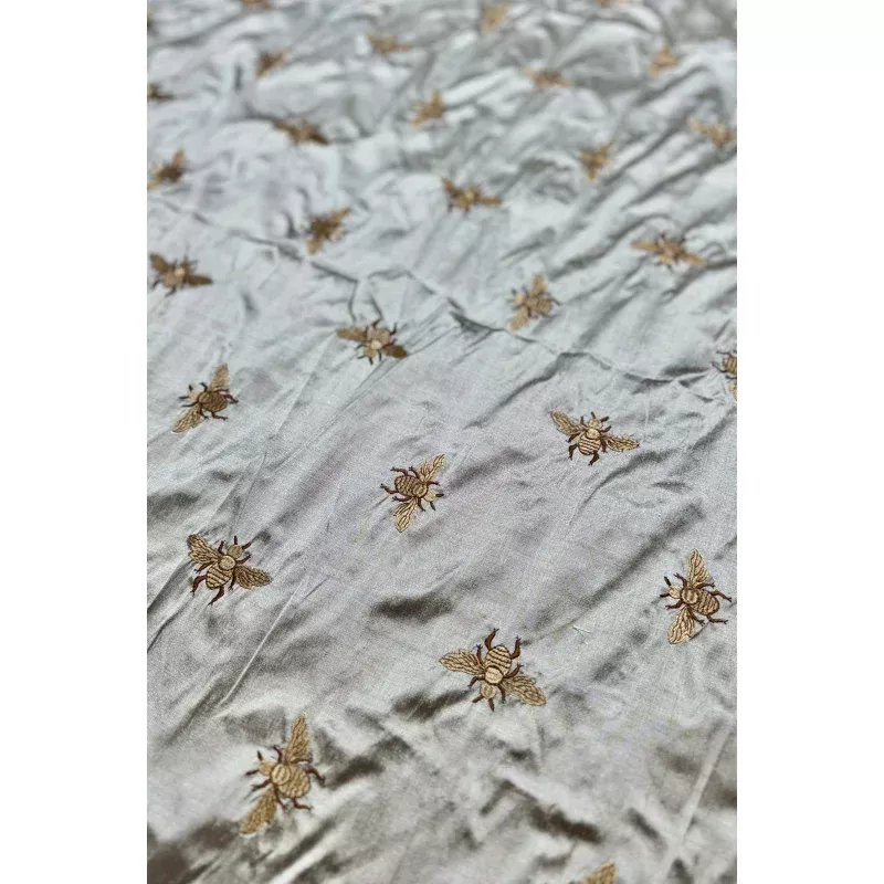 Silver/Multicolor Embroidered Dupioni Silk