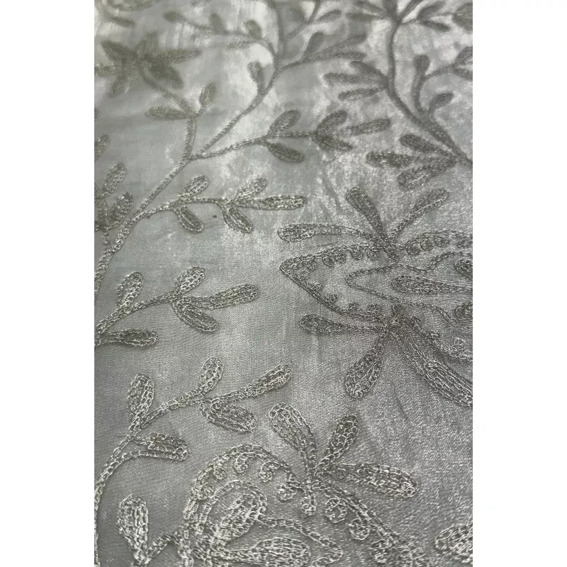 Silver Organza with Silver Flower Tissue Metallic Embroidery