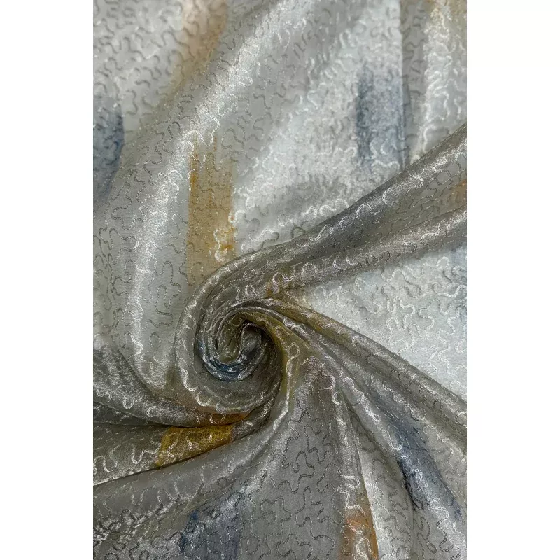 Silver Organza With Silver Thread and Multi Color Stripes Tissue Metallic Embroidery